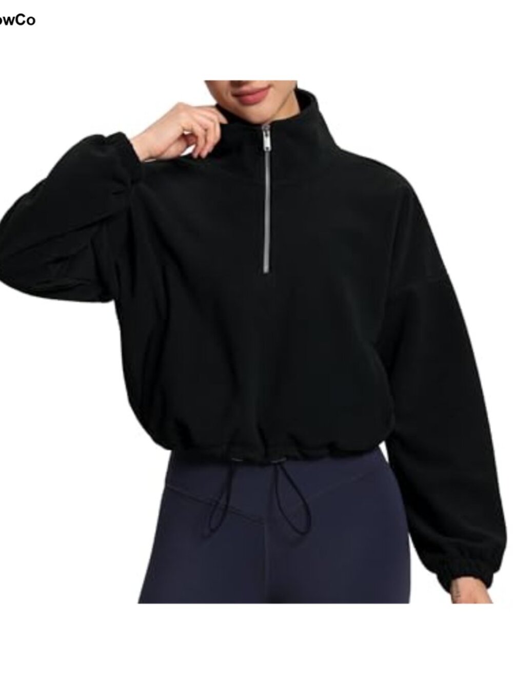Half Zip Crop Pullover Sweatshirt 100% Polyester Fleece Women's Workout Top